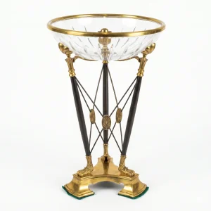 Brass stand with crystal bowl - tripod